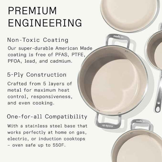 Made In Cookware | 7-Piece Ceramic Non Stick Pot and Pan Set (Stainless Handle) | 5-Ply Stainless Clad | Professional Cookware | Crafted in Italy | Induction Compatible