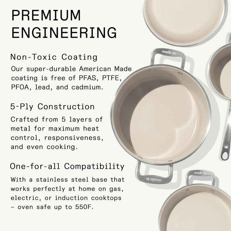 Cookware - 7-Piece CeramiClad Non Stick Pot and Pan Set (Stainless Handle) - 5-Ply Stainless Clad - Professional Cookware - Crafted in Italy - Induction Compatible