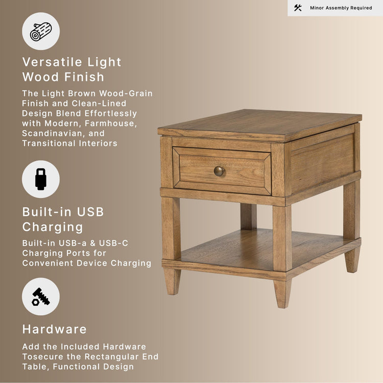 Sharlance Wood End Table with Charging Station