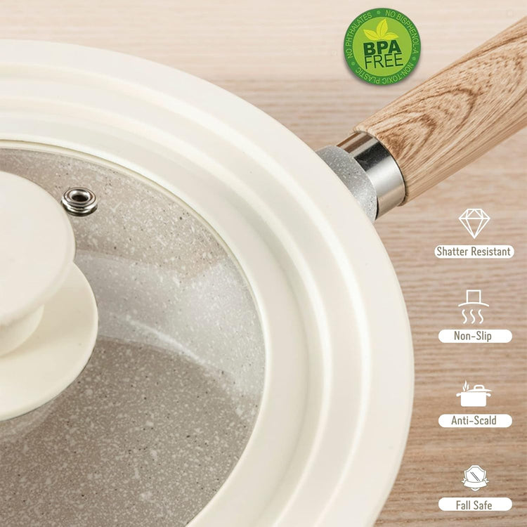 J&C LIFE Universal Lids for Pots, Pans & Skillets (Set of 2) – Fits 7, 8, 9, 10, 11, 12 Inch Pots and Pans, Tempered Glass Silicone Frying Pan Lid, Dishwasher Safe, White Replacement Lid