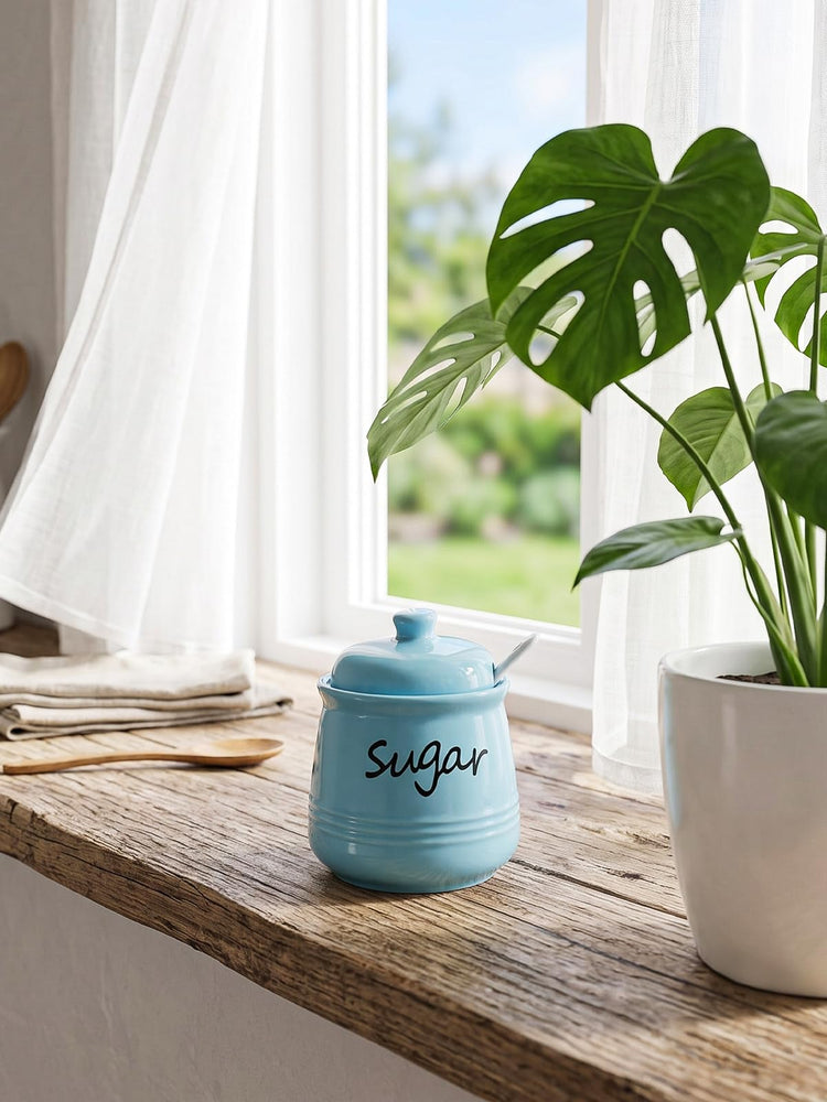 12oz Ceramic Sugar Bowl with Lid and Spoon