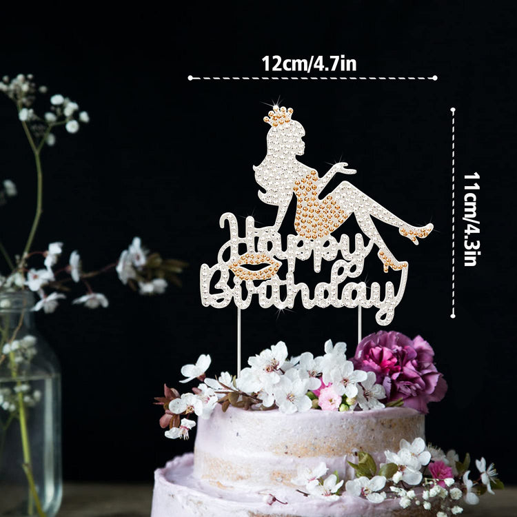 Happy Birthday Crown Queen High Heel Rhinestone Cake Topper