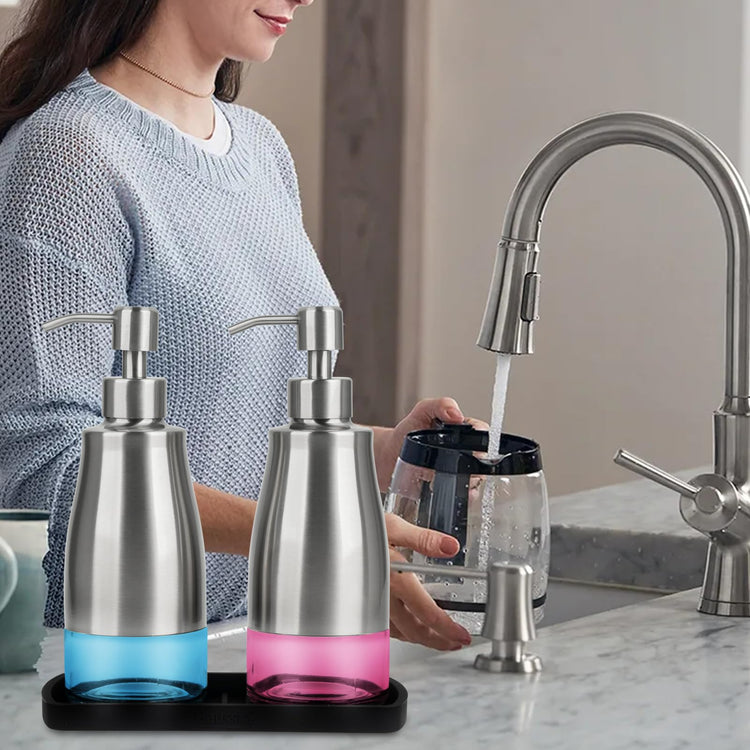 Kitchen Soap Dispenser with Silicone Tray & Stickers 11 OZ