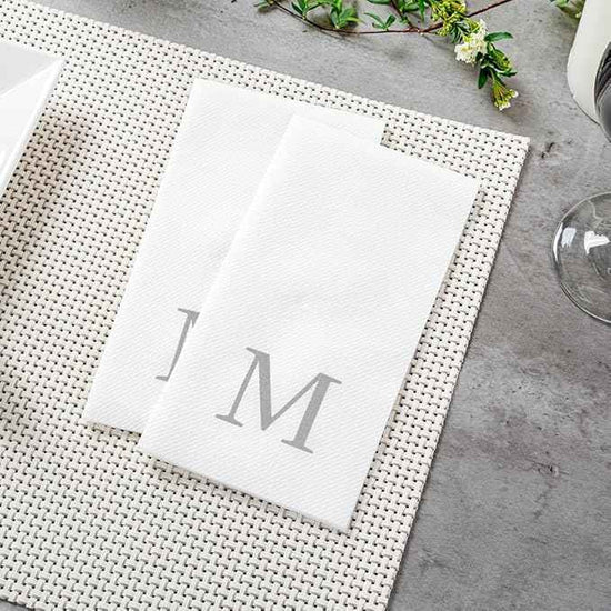 Luxenap 15.8 X 7.9 Inch Linen-Feel Guest Towels, 2000 Lettered Hand Towels - Silver Letter 'M', Sans Serif Font, White Paper Dinner Napkins, airlaid, For Restrooms And Tables - Restaurantware