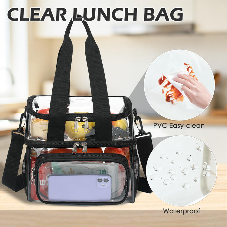 Clear Bag Double Decker Lunch Bag for Stadium Events Adult Large Transparent Tote for Men
