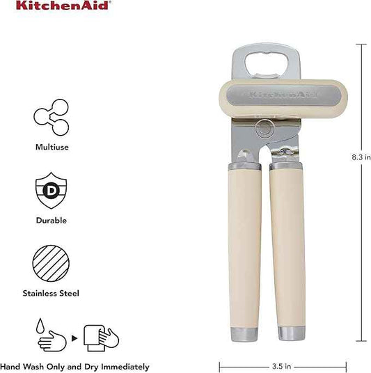 KitchenAid Classic Multifunction Can Opener and Bottle Opener Easy to Use, Razor Sharp Stainless Steel Cutting Wheel, Soft Ergonomic Handles, Almond Cream (Pack of 12)