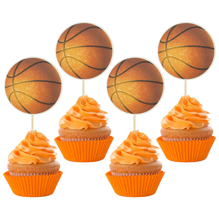 24Pcs Basketball Cupcake Toppers Star Sports Ball Cupcake Picks Baby Shower Basketball Sports Players Theme Birthday Party Cake Decorations Supplies (24 Count)