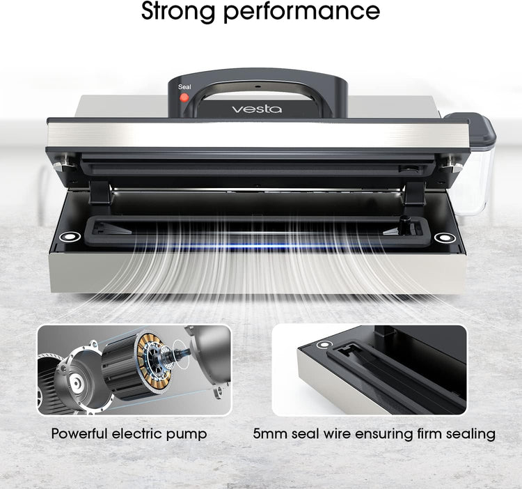 Vesta Precision Vac'n Seal Pro I Vacuum Sealer - Smart Seal Design, Full Speed Operation, Effortless Heavy Workload, Patented Cutter Box Bags, Designed and Serviced in USA