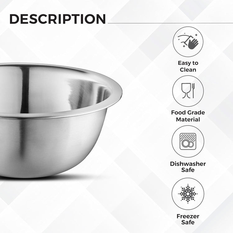 AVADOR Premium Stainless Steel Mixing Bowls, Set of 5 Brushed Stainless Steel Mixing Bowl Set, Easy To Clean, Space Saving, Great for Cooking, Baking, Prepping (5 Pc Mixing Bowl)