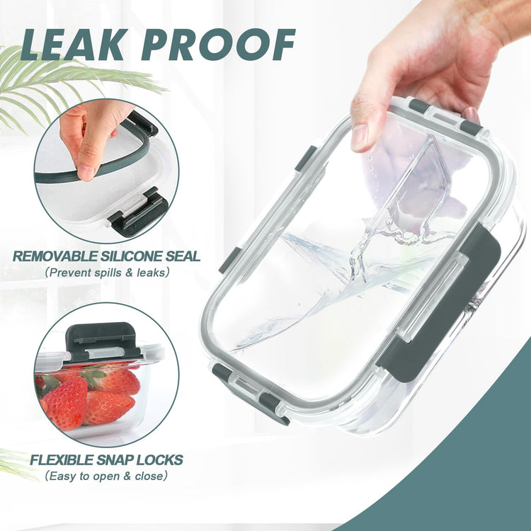 Glass Meal Prep Containers 3 Compartments (5 Count)
