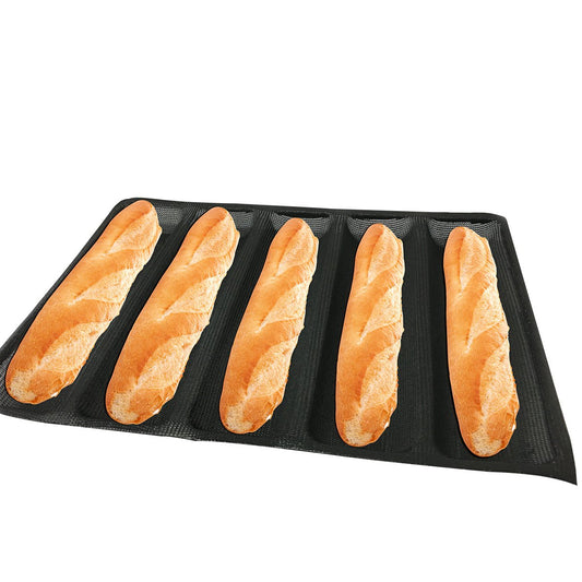 Hot Dog Molds Silicone Bread Forms Non Stick Bakery Trays For Roll Toasting 5 Loaves 12" Sheets