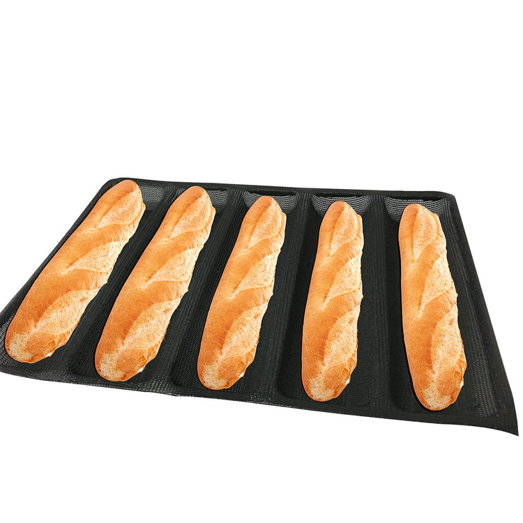 Hot Dog Molds Silicone Bread Forms Non Stick Bakery Trays For Roll Toasting 5 Loaves 12" Sheets