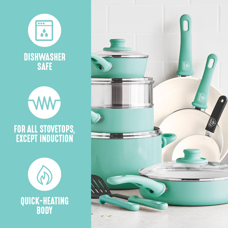 16 Piece Ceramic Nonstick Pots & Pans Cookware Set