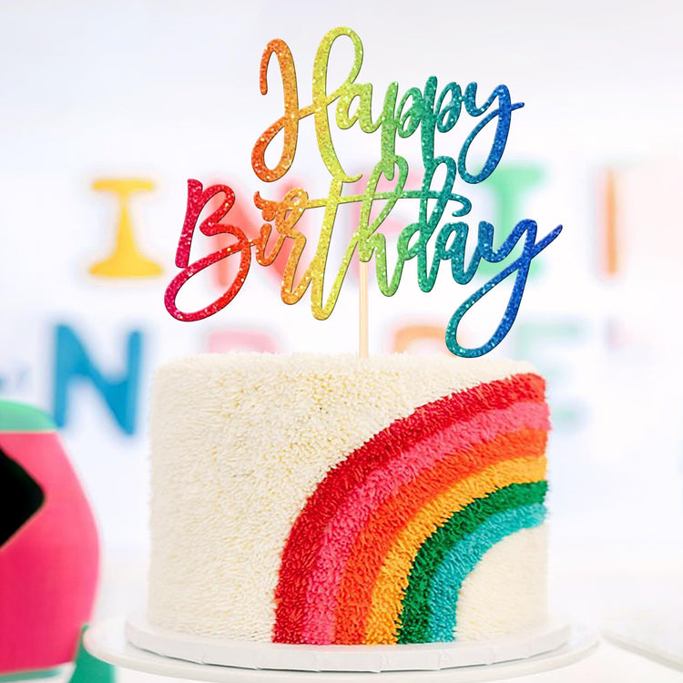 1 PCS Happy Birthday Cake Topper Glitter Happy Birthday Cake Pick for Celebrating Happy Birthday Anniversary Theme Party Cake Decorations Supplies Colorful