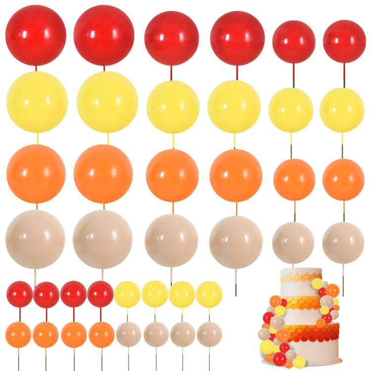 40 Pcs Ball Cake Toppers Mini Balls Cake Decorations Sticks Foam Balls DIY Cake Topper Insert Balls for Fall Autumn Harvest Thanksgiving Birthday Baby Shower Cake Decorations (40 Count)