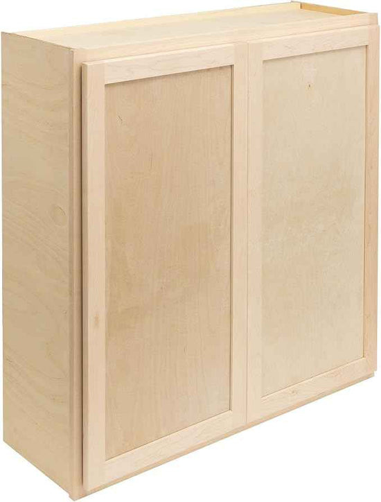 Quicklock RTA (Ready-to-Assemble) 42" Tall Wall Kitchen Cabinets - Shaker Style | 100% Hardwood | Made in America | Soft Close Hardware (12" D x 33" W x 42" H, Raw Maple)