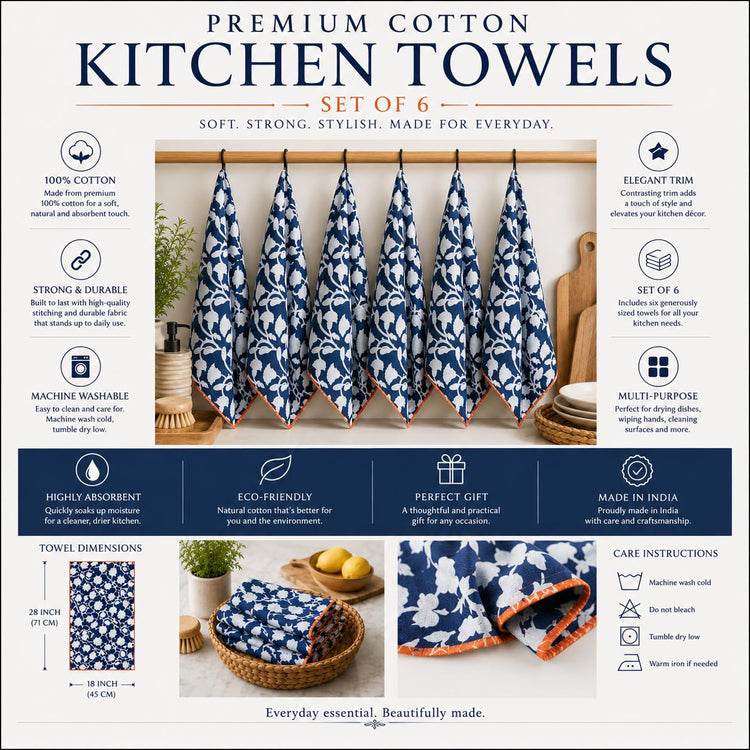 Printed Kitchen Dish Bar and Tea Towels Cotton (6 Count)