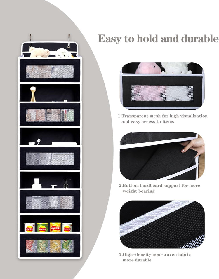 Over Door Hanging Storage Organizer, 5 Large Pockets, 10 Mesh Pockets,Black, 44 lbs Capacity (Black)