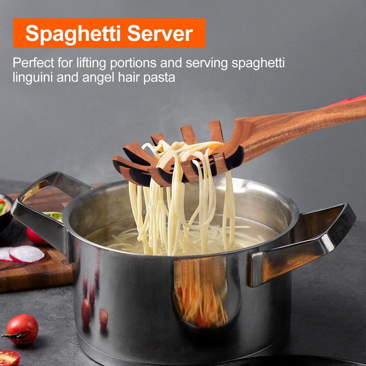 Wooden Spaghetti Spoon Server Pasta Fork Tongs Pasta Spoon Ladle with Teeth