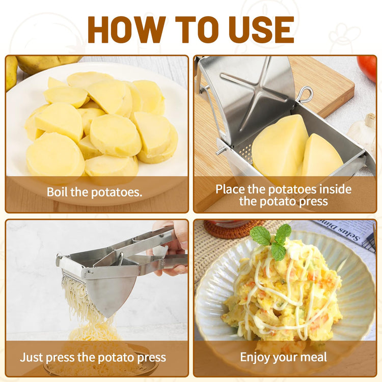 Heavy Duty Stainless Steel Professional Ricer for Mashed Potatoes