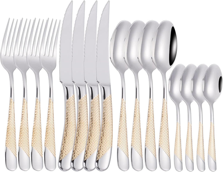 16 Piece Silverware Set,Stainless Steel Flatware Set Spoon and Fork Set for 4,Kitchen Utensil Cutlery Set Mirror Finish Dishwasher Safe Gift Package (silver)