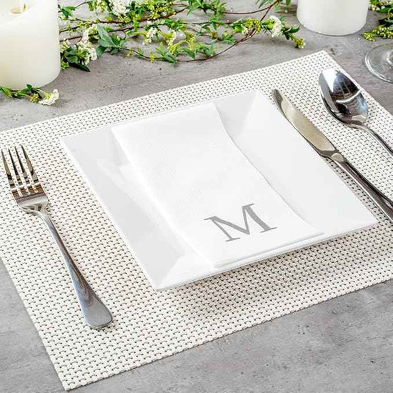 Luxenap 15.8 X 7.9 Inch Linen-Feel Guest Towels, 2000 Lettered Hand Towels - Silver Letter 'M', Sans Serif Font, White Paper Dinner Napkins, airlaid, For Restrooms And Tables - Restaurantware