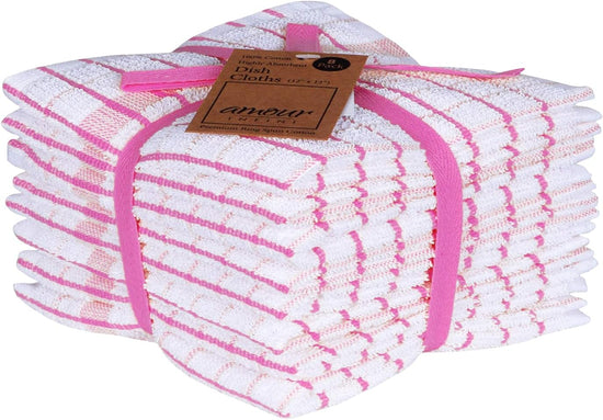 AMOUR INFINI Kitchen Dish Cloths Set of 8 - Ultra Soft, Highly Absorbent, Quick-Drying Terry Cotton Dishcloths 12"x12" Inch Wash & Cleaning Cloths for Kitchen & Dishwashing (Pink) - Nestoria
