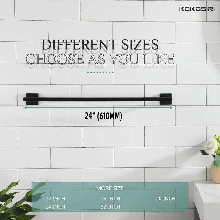 Towel Rails Bathroom Towel Bars Matte Black 24 Inch Bath Towel Holder for Cabinet Kitchen Wall (2 Count (Towel Bar))