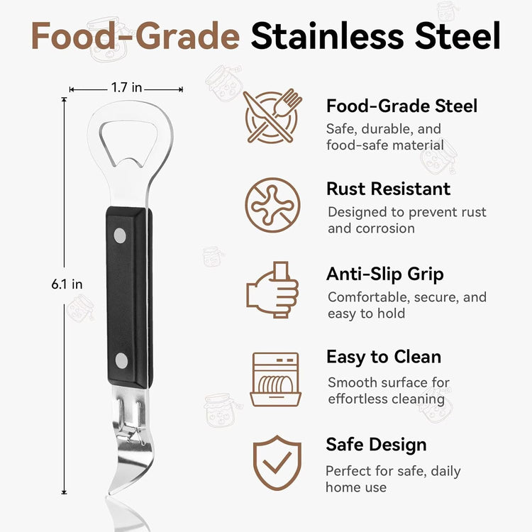 Can Punch Opener with Non-Slip Handle, 2-in-1 Stainless Steel Beer Bottle and Can Opener, Rust-Resistant and Compact, for Kitchen, Bar, Camping