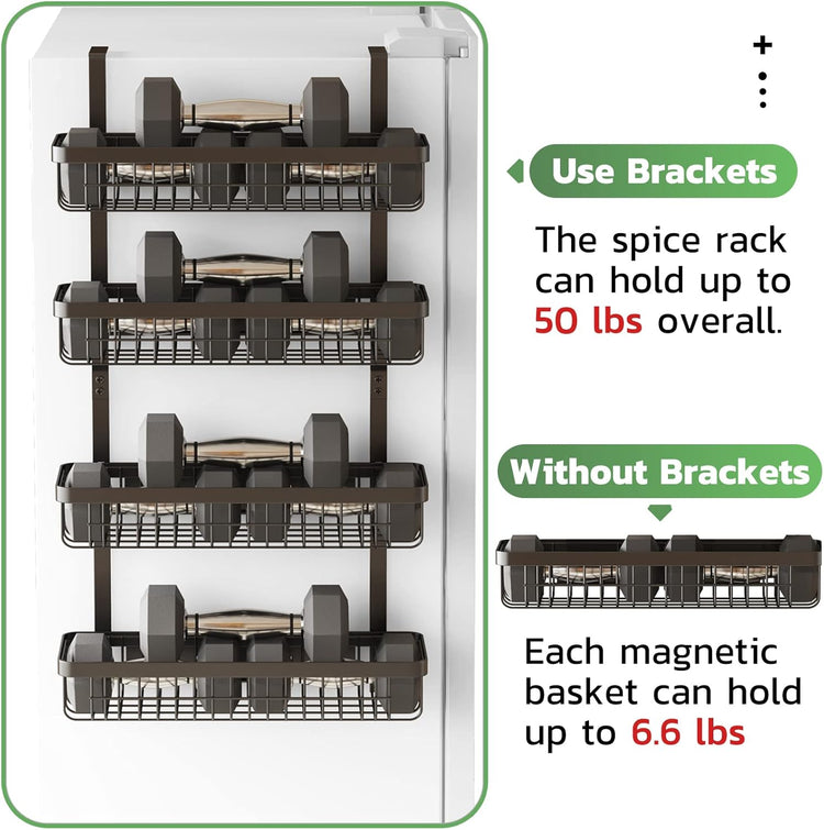 Warome Magnetic Spice Rack for Refrigerator, 4 Pack Shelves with 6 Utility Hooks, Kitchen Organization and Storage Gadgets