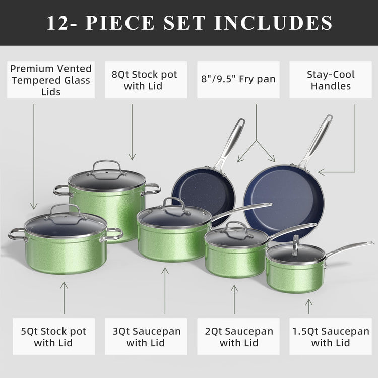 Healthy Duralon Blue Ceramic Nonstick Cookware Set