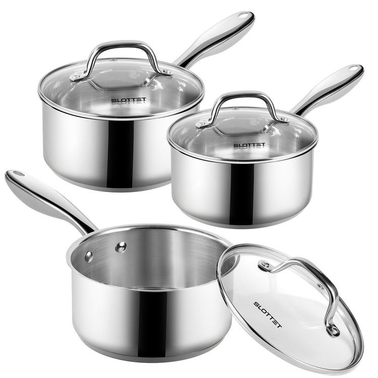 1Qt & 2Qt & 3QT Stainless Steel Sauce Pan Set with Lid (6 Count)