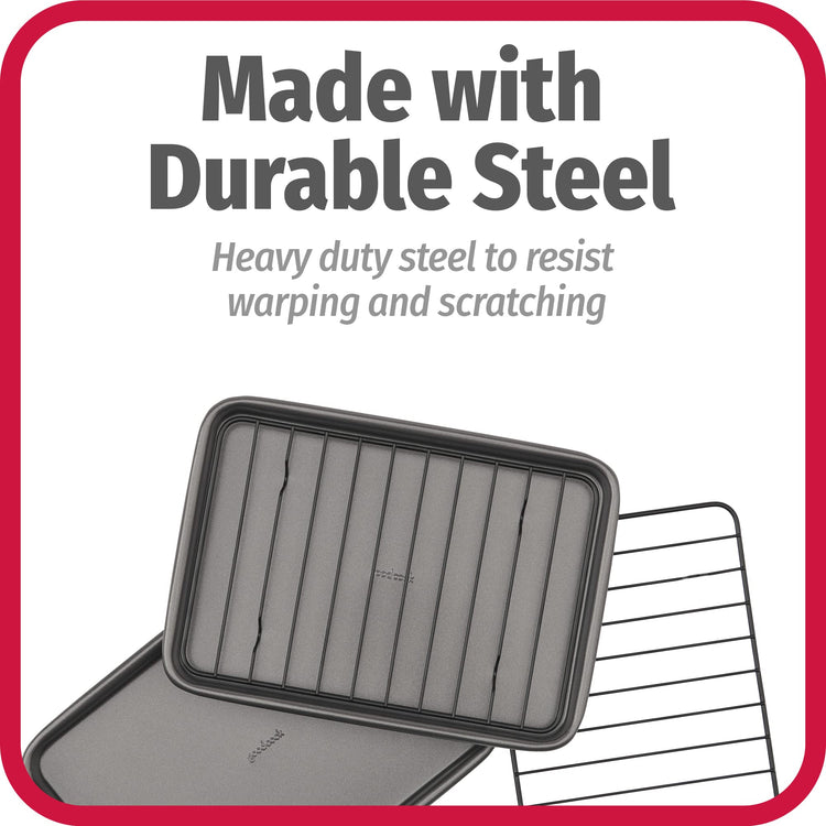 Set of 2 Nonstick Steel 9" x 6" Toaster Oven Mini Baking Sheets with Racks