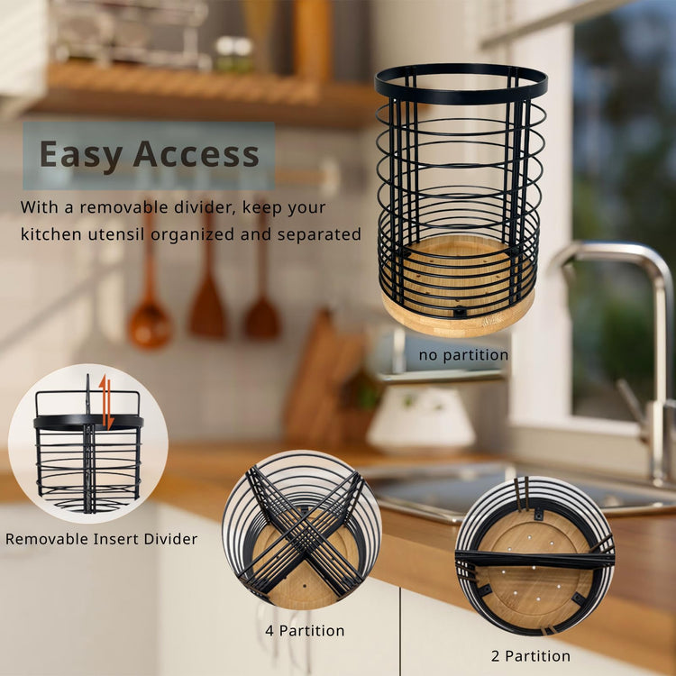 7.2“ Kitchen Utensil Holder with Removable Dividers