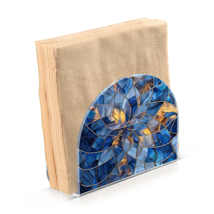 Stained Glass Blue Pattern Napkin Holder for Table Paper Napkins Holder Acrylic Tissue Dispenser Kitchen Dining Room Bathroom Party Car Decor