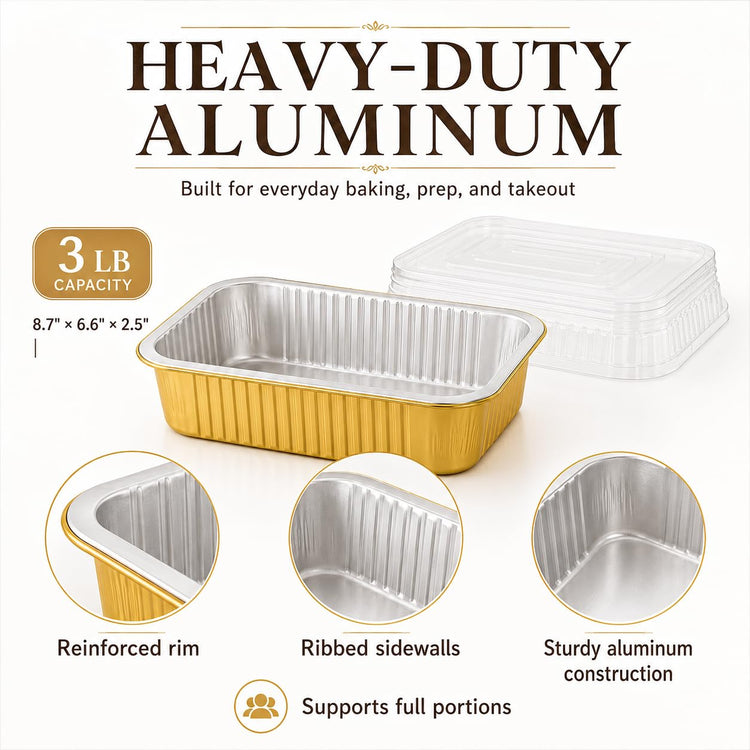 40 Pack 3 LB Aluminum Pans with Lids Heavy Duty (40 Count)