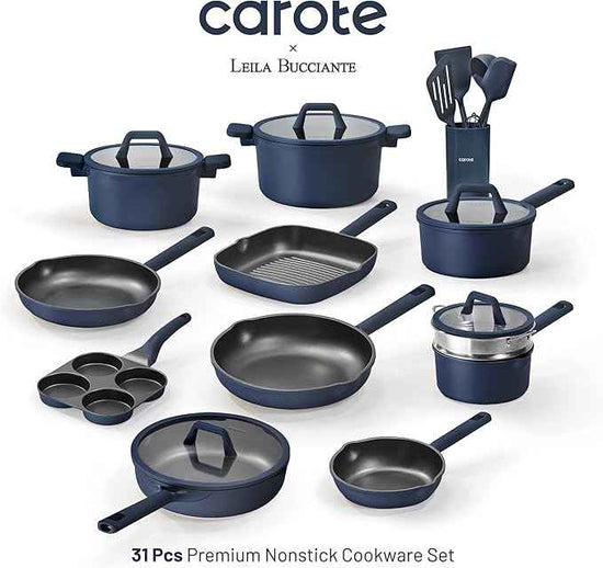 CAROTE 31PCS Pots and Pans Set, Nonstick Cookware Set Kitchen Non Stick Induction Titanium Cookware Non-toxic Granite Cooking set, PFOA Free