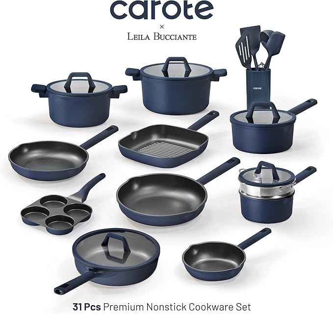 CAROTE 31PCS Pots and Pans Set, Nonstick Cookware Set Kitchen Non Stick Induction Titanium Cookware Non-toxic Granite Cooking set, PFOA Free
