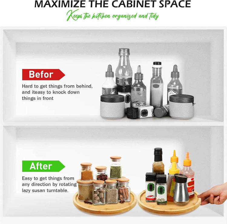Mumufy 6 Pcs Lazy Susan Turntable Organizer Round Lazy Susan Turntable Tray for Kitchen Counter Pantry Table Organization Cabinet Bathroom(Bamboo,10 Inch)