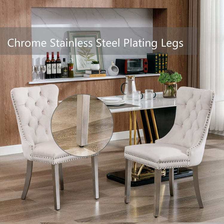 Beige Velvet Dining Chairs Set of 2 (2 Count)