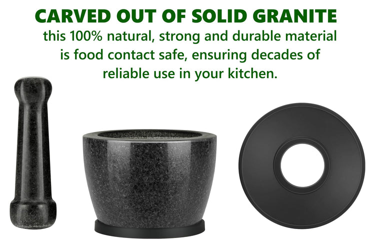 Mortar and Pestle Set Carved from Natural Granite