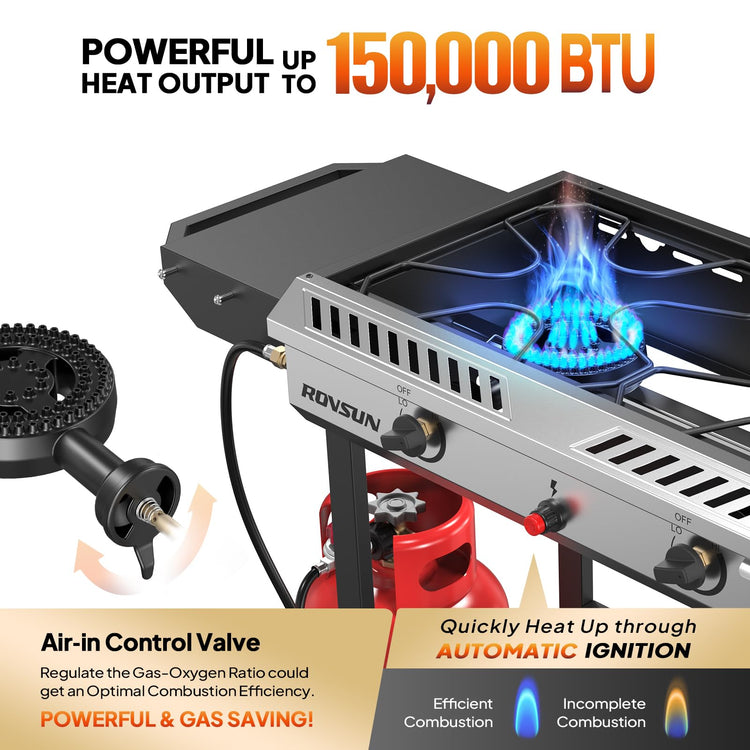2 Burner Outdoor Propane Gas Stove with Auto