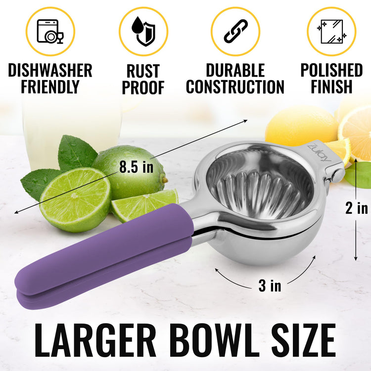 Lemon Squeezer Stainless Steel with Premium Heavy Duty Solid Metal Squeezer Bowl and Food Grade Silicone Handles