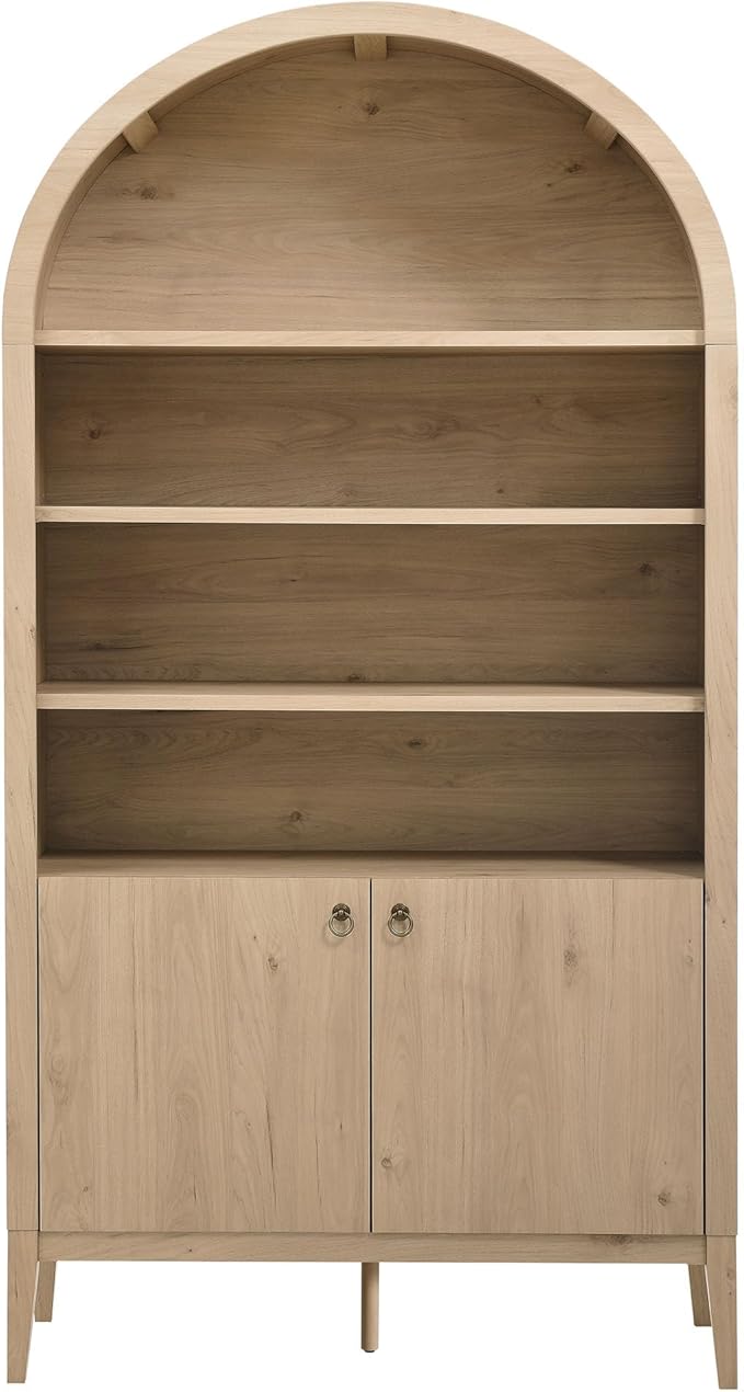 Modway Nolan Tall Arched Storage Display Cabinet in Light Oak - 74 Inch Arch Bookshelf with Open and Closed Shelving - Modern Accent Cabinet for Living Room, Dining Room