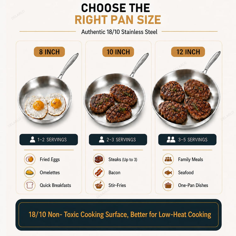 Tri Ply Stainless Steel Frying Pan Set 8” (3 Count)