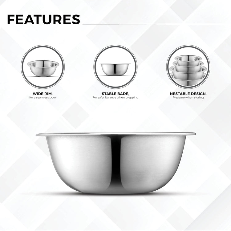 Set of 6 Premium Stainless Steel Mixing Bowls Set (5 Count)