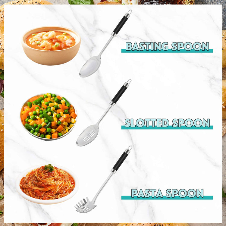 3-Piece,Stainless Steel Serving spoons set with Slotted Spoon, Serving and Spaghetti Spoon, kitchen cooking serving utensils set cooking spoon. (3 Count)