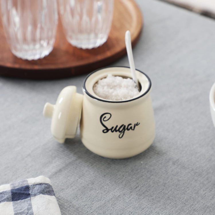 Farmhouse Porcelain Sugar Bowl with Lid and Spoon 12oz
