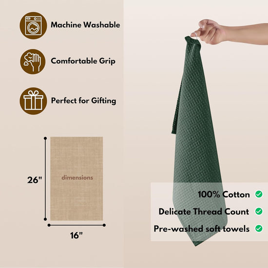 Native Fab Cotton Kitchen Towel with Hanging Loop 16x26 inches, 4-Pack, Waffle Weave Kitchen Towels for Cleaning Drying, Washcloths Soft & Absorbent Cloth Rags, Bar Towel, Dish Cloth, Olive Green - Nestoria
