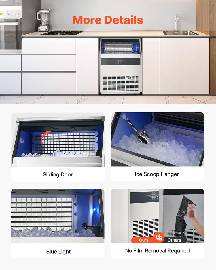 VEVOR Commercial Ice Maker Machine, 440lbs/24H Ice Maker Machine with 110lbs Storage Capacity, 160 Ice Cubes in 15 Minutes, LED Digital Display Freestanding Self-Cleaning for Bar Office Restaurant